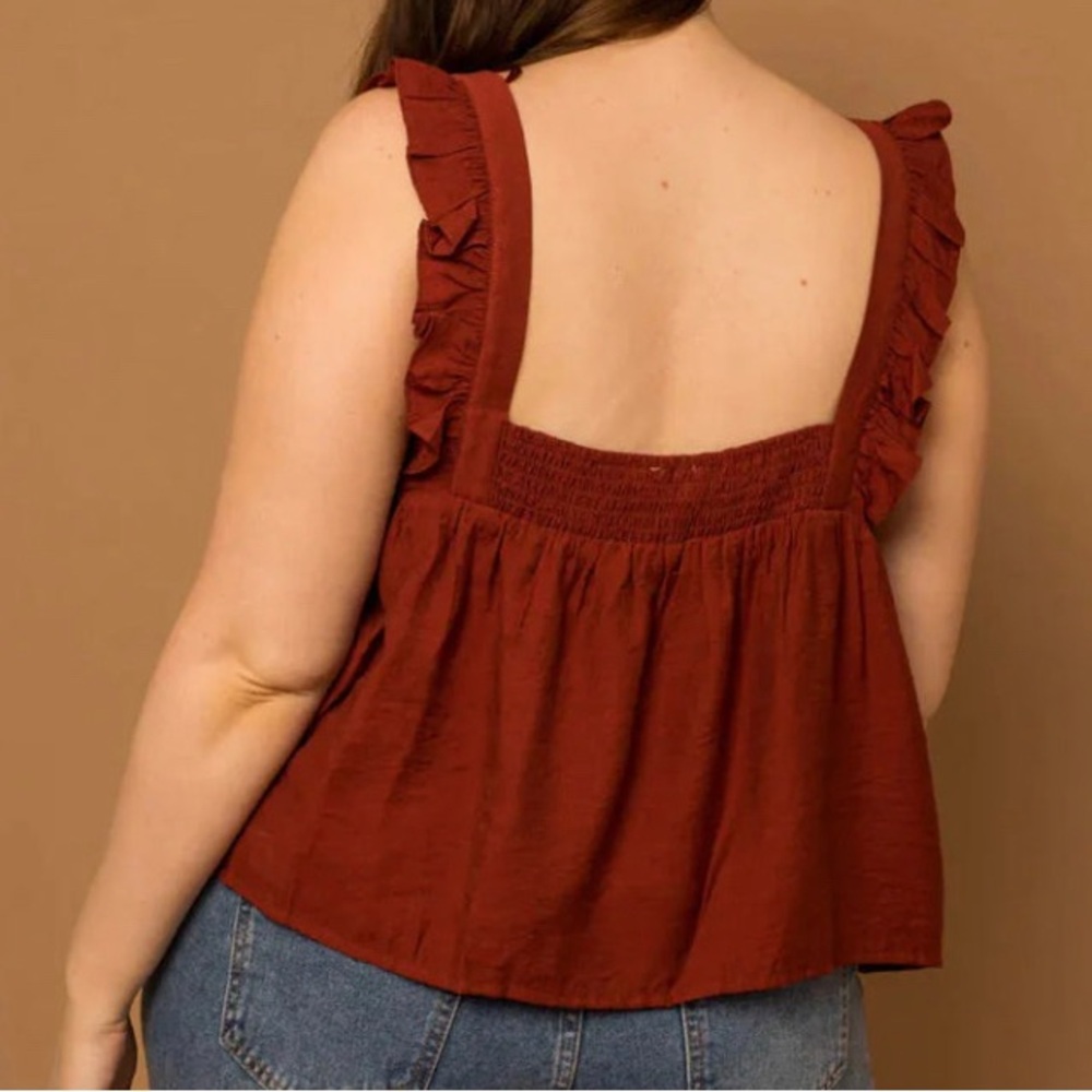 Rust Sleeveless Ruffle Top - Picture 2 of 2